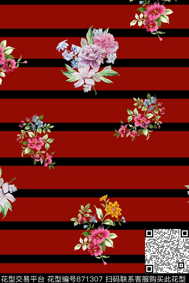 qk0103-1.jpg - 871307 - 条纹 花卉 清爽 - 数码印花花型 － 女装花型设计 － 瓦栏
