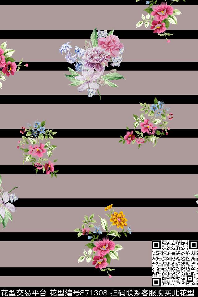 qk0103-2.jpg - 871308 - 条纹 花卉 清爽 - 数码印花花型 － 女装花型设计 － 瓦栏