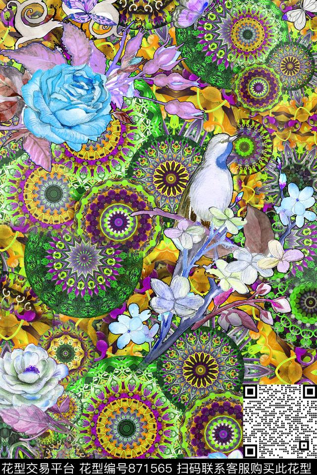 th06019-3.jpg - 871565 - 花卉 鸟 趣味 - 数码印花花型 － 女装花型设计 － 瓦栏