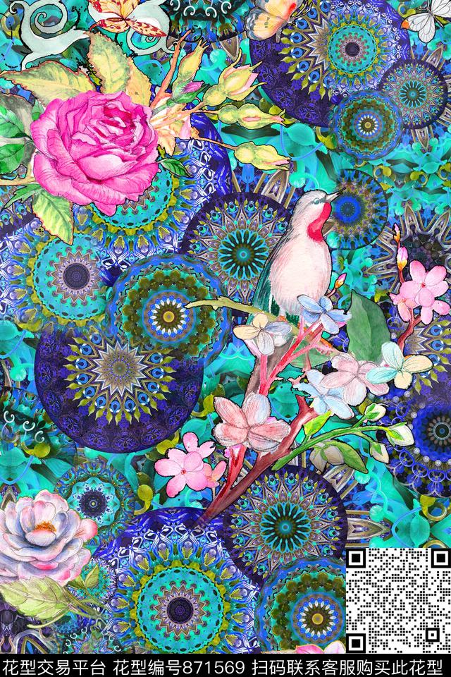 th06019-2.jpg - 871569 - 花卉 鸟 趣味 - 数码印花花型 － 女装花型设计 － 瓦栏