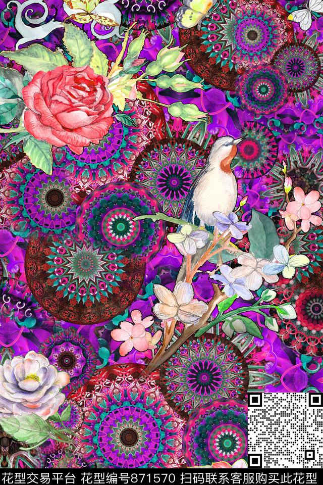 th06019-1.jpg - 871570 - 花卉 鸟 趣味 - 数码印花花型 － 女装花型设计 － 瓦栏