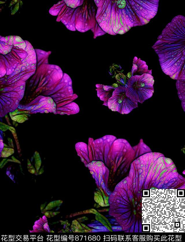 夜来香.jpg - 871680 - 三色堇 花朵 花卉 - 数码印花花型 － 女装花型设计 － 瓦栏