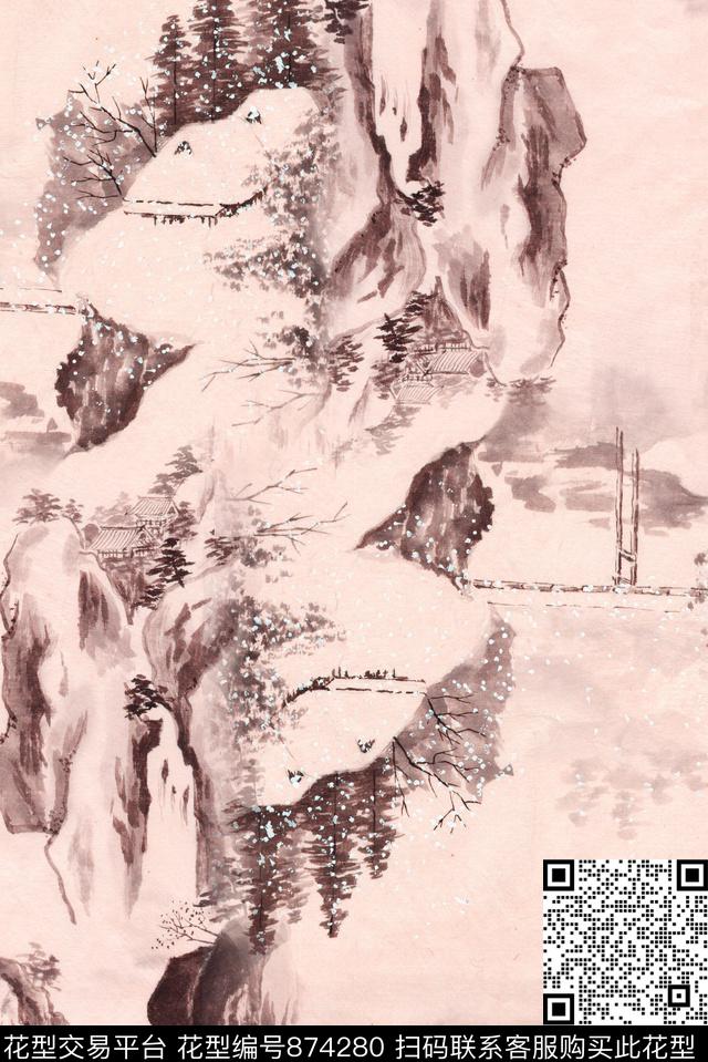 水墨山水-3.jpg - 874280 - 水墨 山水 树木 - 数码印花花型 － 女装花型设计 － 瓦栏