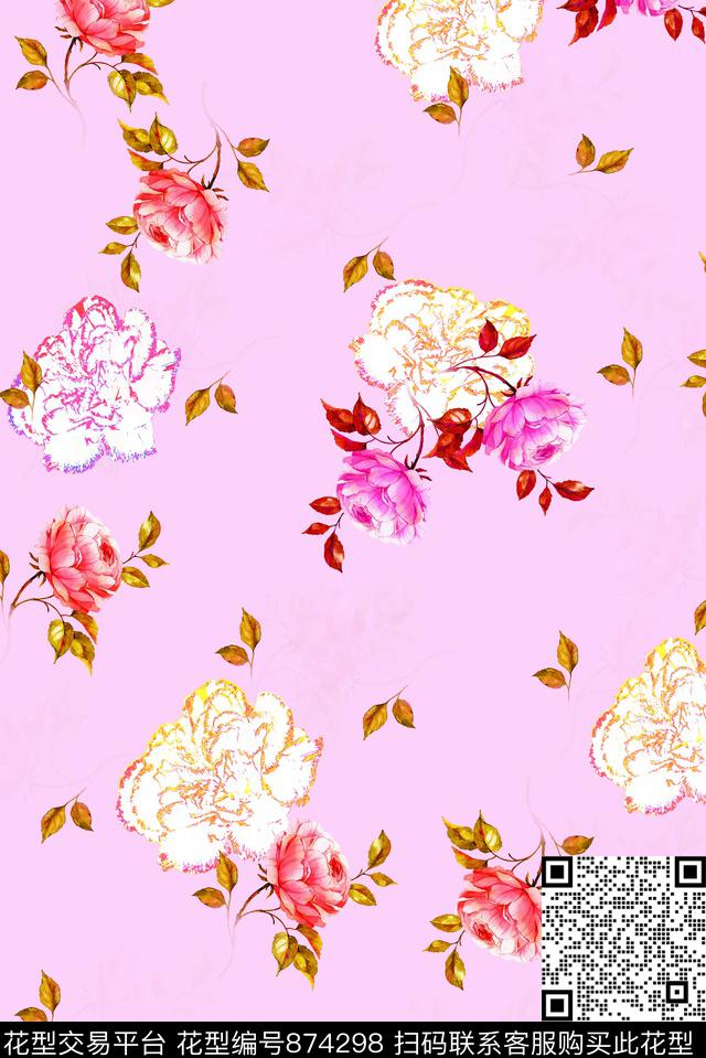 月季-红.jpg - 874298 - 小碎花 花朵 花卉 - 数码印花花型 － 女装花型设计 － 瓦栏