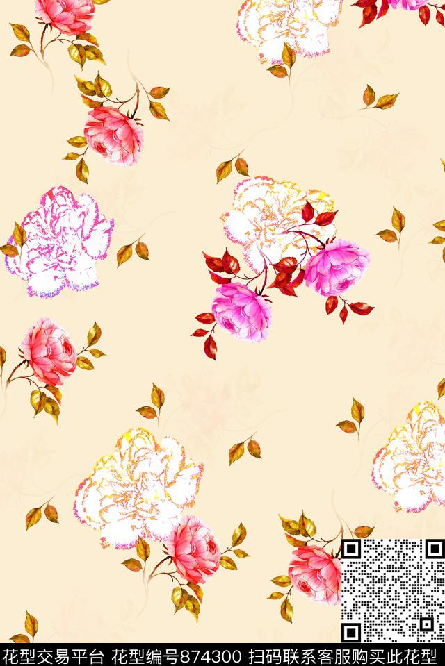月季-黄.jpg - 874300 - 小碎花 花朵 花卉 - 数码印花花型 － 女装花型设计 － 瓦栏
