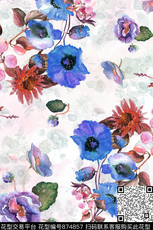 YD000700075.jpg - 874857 - 欧式复古花卉 手绘花卉 欧式田园风 - 数码印花花型 － 女装花型设计 － 瓦栏