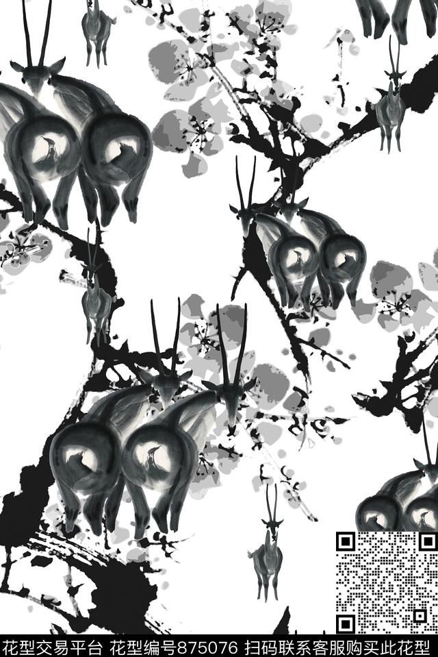 羚羊.jpg - 875076 - 男装 梅花 动物 - 传统印花花型 － 男装花型设计 － 瓦栏