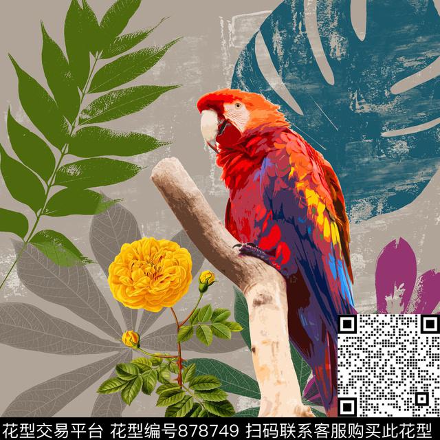 瓦栏132.jpg - 878749 - 鹦鹉 花卉 剪影 - 传统印花花型 － 方巾花型设计 － 瓦栏