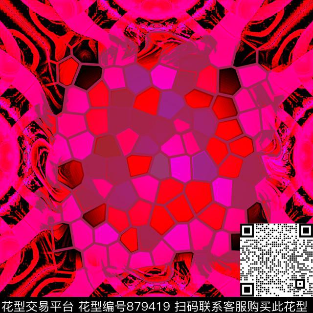 红蓝龟裂.jpg - 879419 - 方格 色块 几何 - 传统印花花型 － 女装花型设计 － 瓦栏