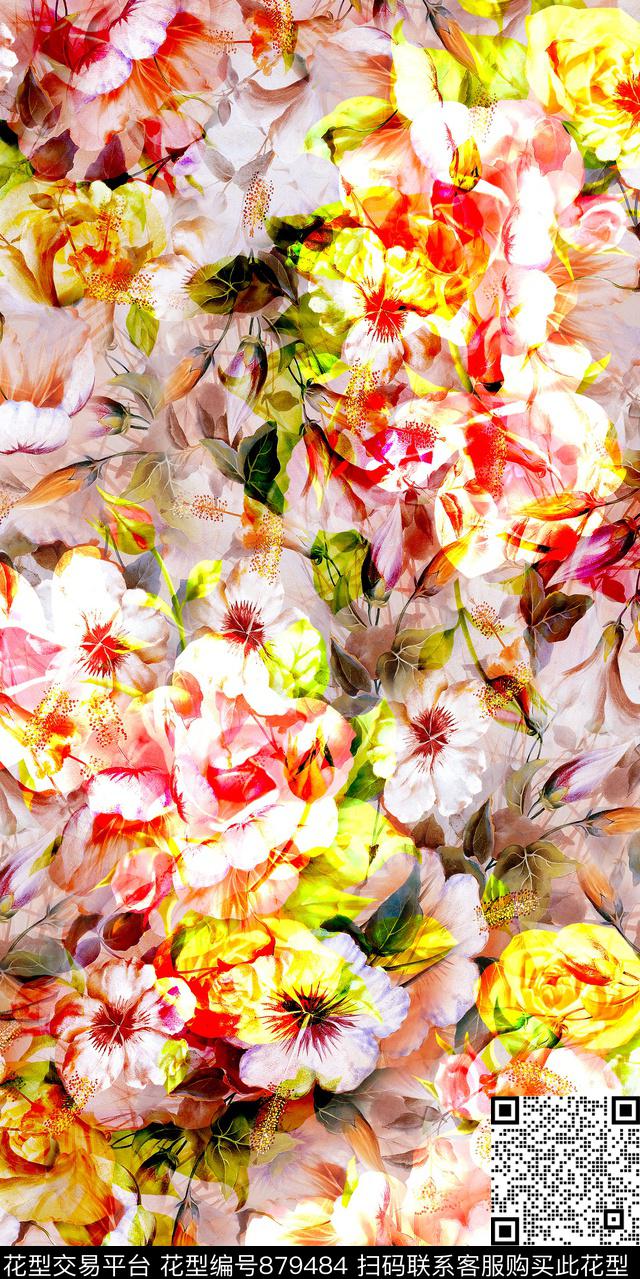 201706-25.jpg - 879484 - 花朵 花卉 手绘花 - 数码印花花型 － 女装花型设计 － 瓦栏