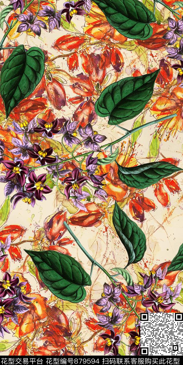 201706-35.jpg - 879594 - 花朵 花卉 手绘花 - 数码印花花型 － 女装花型设计 － 瓦栏