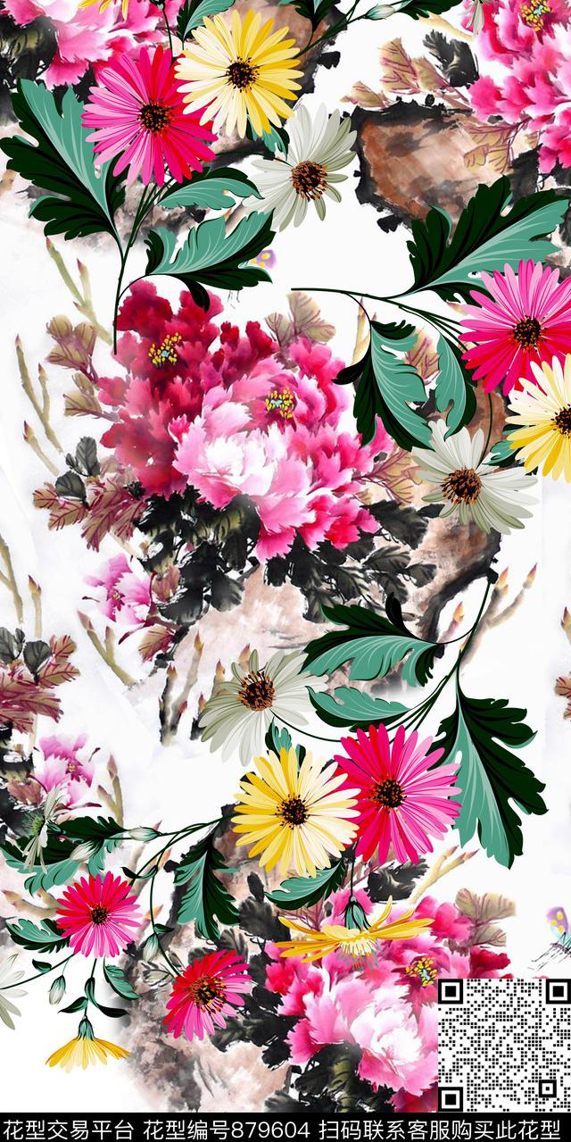 201706-36.jpg - 879604 - 花朵 花卉 手绘花 - 数码印花花型 － 女装花型设计 － 瓦栏