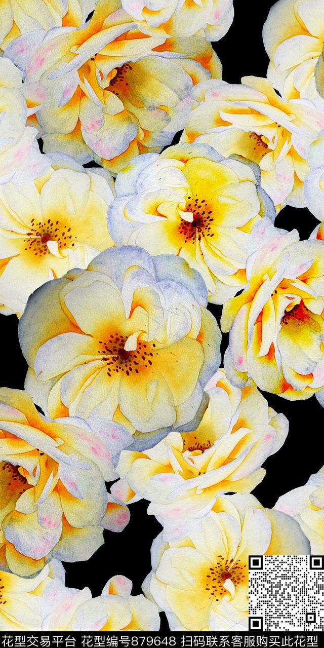 201706-41.jpg - 879648 - 花朵 花卉 手绘花 - 数码印花花型 － 女装花型设计 － 瓦栏