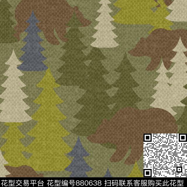 26+6+.jpg - 880638 - 男童迷彩 熊 树林 - 传统印花花型 － 童装花型设计 － 瓦栏