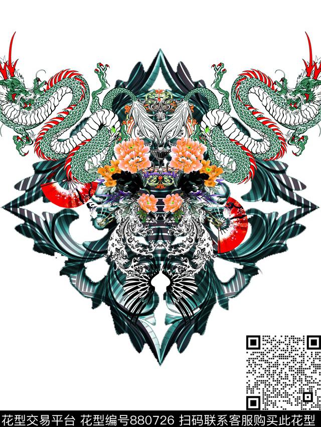 ys-0025j.jpg - 880726 - 抽象 几何 动物 - 传统印花花型 － 男装花型设计 － 瓦栏