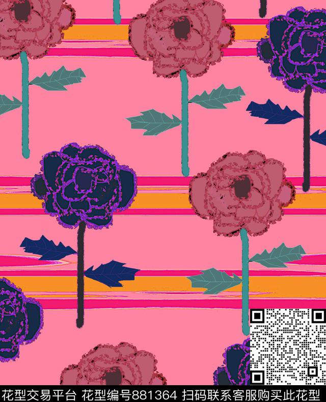 wwwww.jpg - 881364 - 色块 抽象 花朵 - 传统印花花型 － 女装花型设计 － 瓦栏
