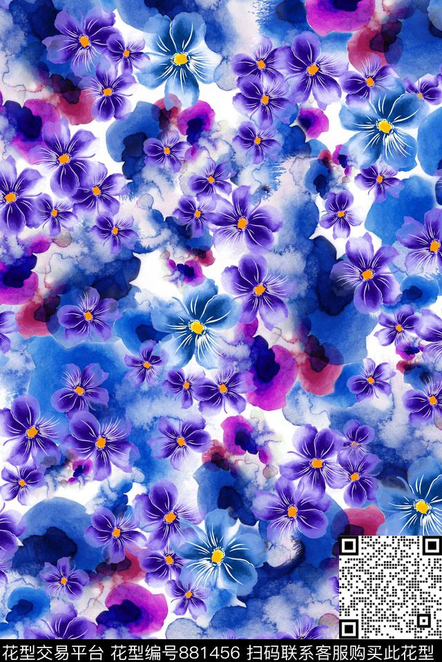 蓝花.jpg - 881456 - 花朵 花卉 女装 - 数码印花花型 － 女装花型设计 － 瓦栏