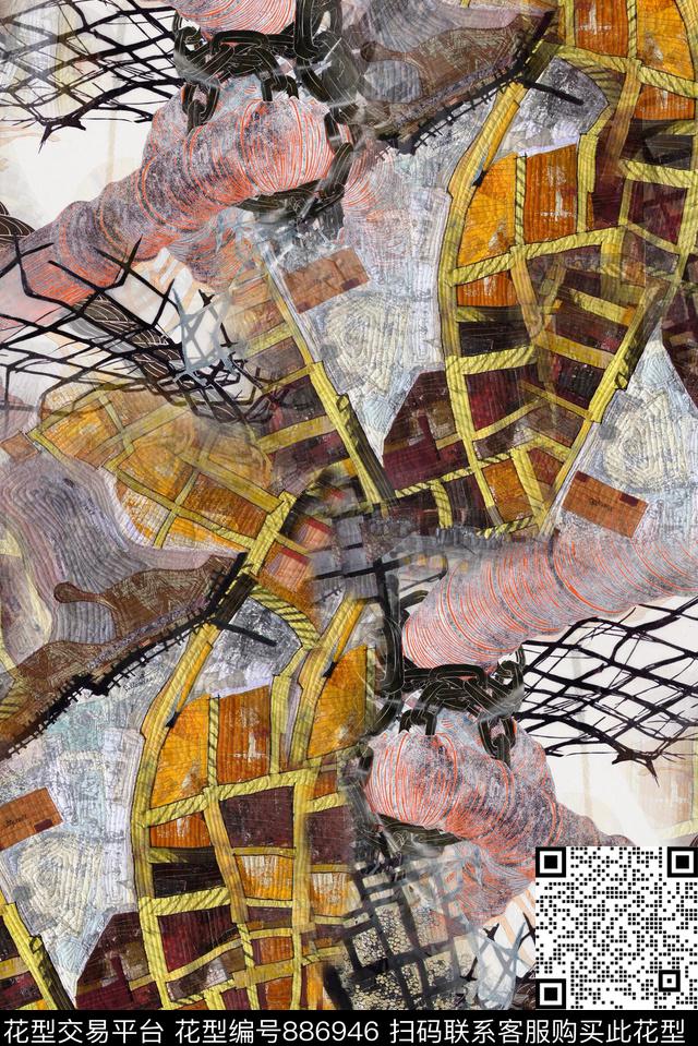 204.jpg - 886946 - 油画 抽象 几何 - 数码印花花型 － 女装花型设计 － 瓦栏