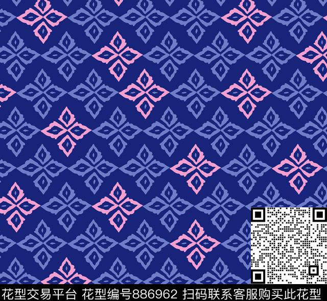 几何,簡單花 color 2.tif - 886962 - 黑白花型 菱形 几何图形 - 传统印花花型 － 泳装花型设计 － 瓦栏