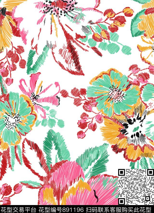 MY1702013-A.jpg - 891196 - 手绘 现代 花卉 - 传统印花花型 － 女装花型设计 － 瓦栏
