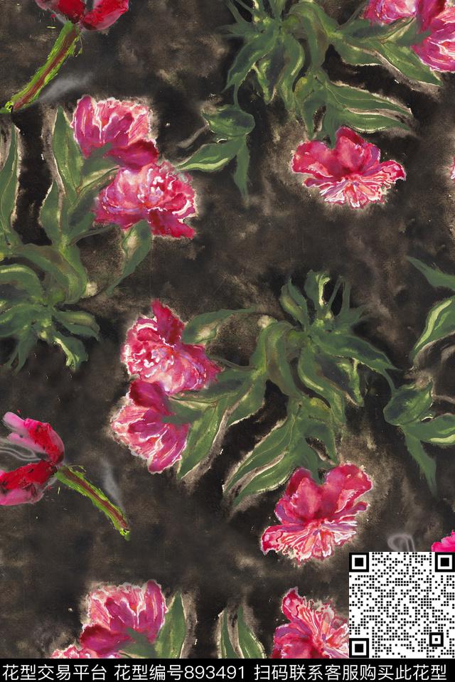 x-7.jpg - 893491 - 花卉 油画 笔触 - 数码印花花型 － 女装花型设计 － 瓦栏