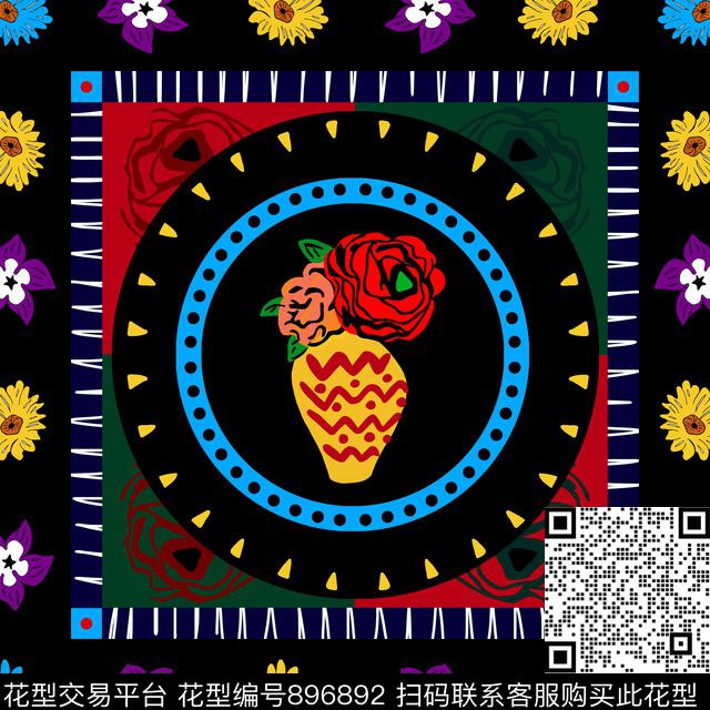 方巾2.jpg - 896892 - 创意 丝巾定位花 民族风 - 传统印花花型 － 方巾花型设计 － 瓦栏