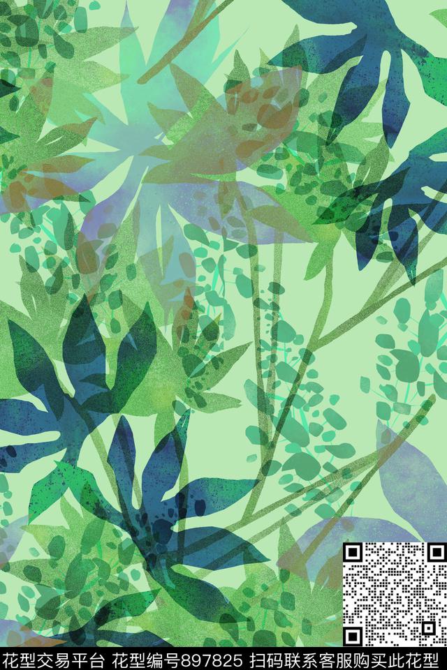 LUAN.jpg - 897825 - 绿色 绿植树叶 绿植 - 数码印花花型 － 女装花型设计 － 瓦栏