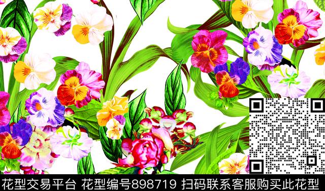 13.jpg - 898719 - 水彩花卉 年轻时尚 绿植树叶 - 数码印花花型 － 泳装花型设计 － 瓦栏