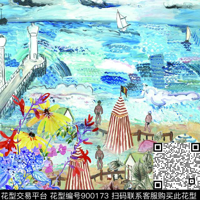 219.jpg - 900173 - 花卉 海洋 油画花型 - 数码印花花型 － 方巾花型设计 － 瓦栏