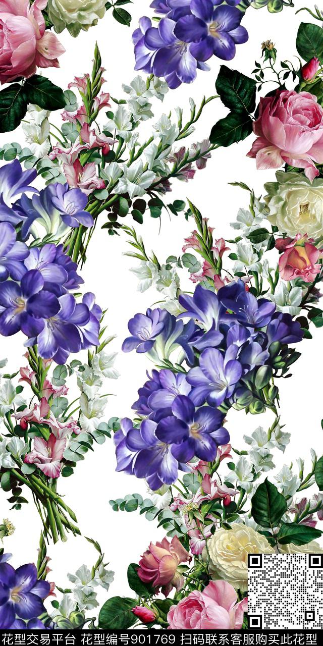 17-07-7.jpg - 901769 - 满版散花 鲜花 紫色花 - 数码印花花型 － 女装花型设计 － 瓦栏
