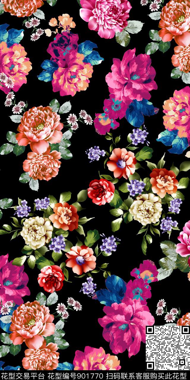 17-07-8.jpg - 901770 - 满版散花 月季花 富贵花 - 数码印花花型 － 女装花型设计 － 瓦栏