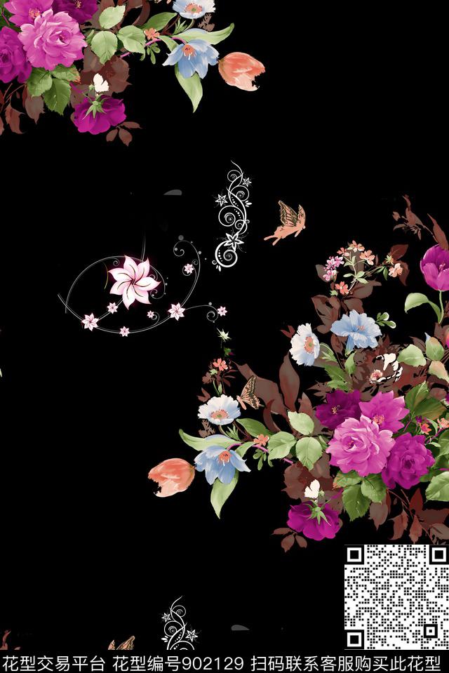 g79-1.jpg - 902129 - 花卉 手绘花卉 大牌风 - 数码印花花型 － 女装花型设计 － 瓦栏