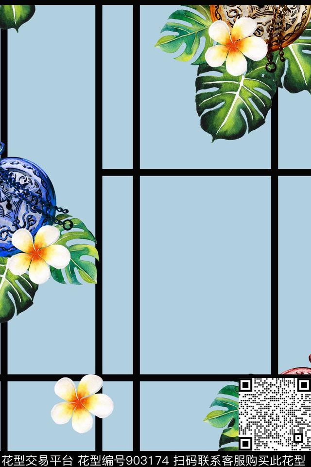 时光不散.jpg - 903174 - 热带 绿植树叶 水彩花卉 - 数码印花花型 － 女装花型设计 － 瓦栏