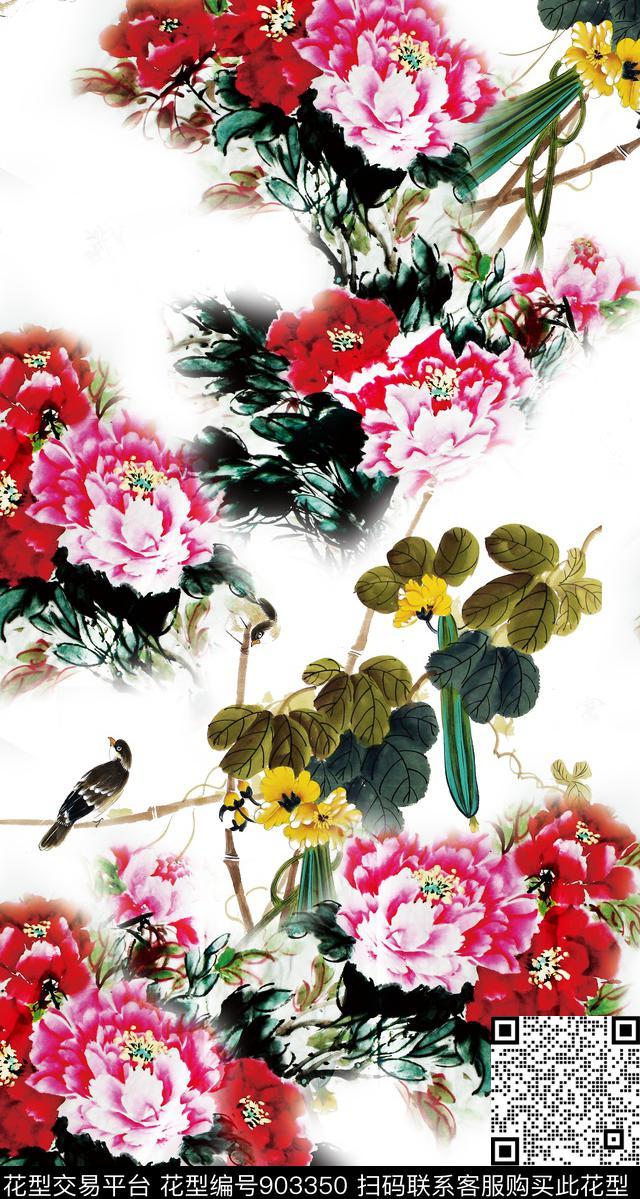 国画花卉.jpg - 903350 - 艺术 中国风 花卉 - 数码印花花型 － 女装花型设计 － 瓦栏