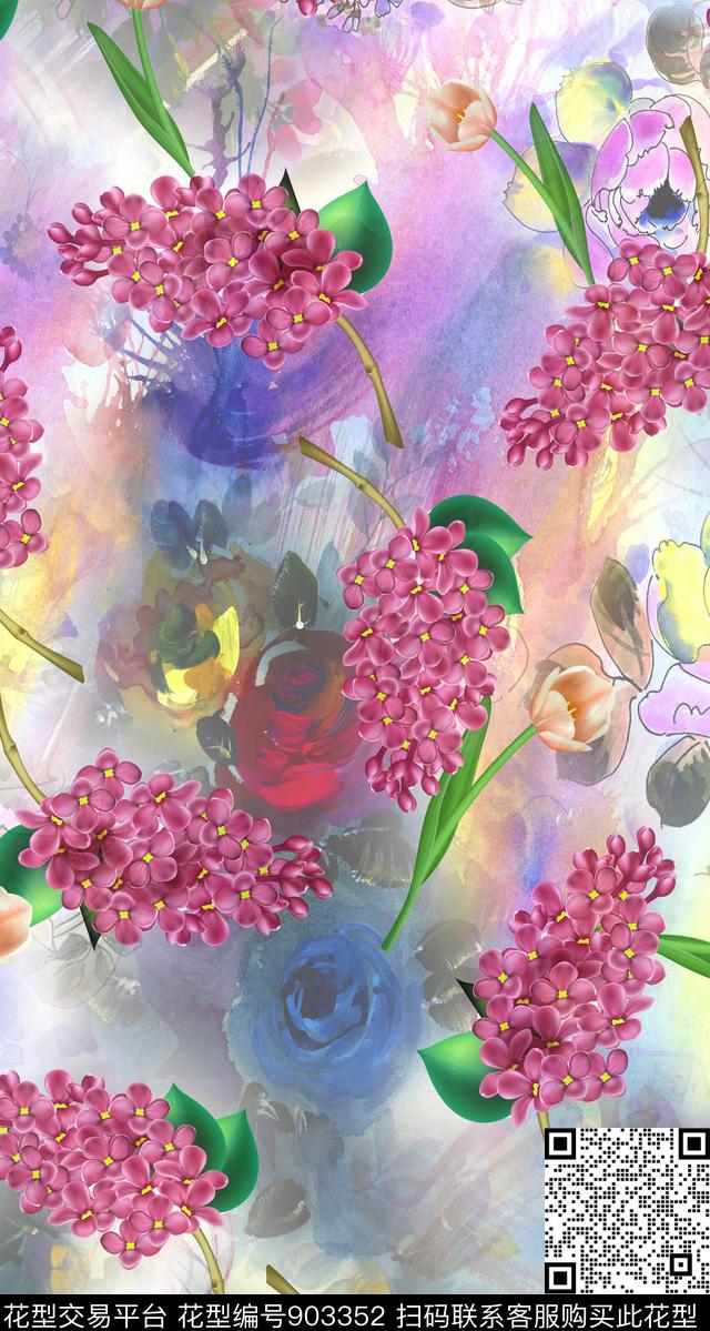轻飘紫叶花.jpg - 903352 - 创意 艺术 花卉 - 数码印花花型 － 女装花型设计 － 瓦栏