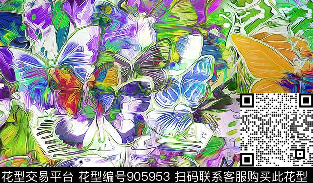 31抽象油画蝴蝶印花-B.jpg - 905953 - 炫彩 蝴蝶 油画花型 - 数码印花花型 － 女装花型设计 － 瓦栏