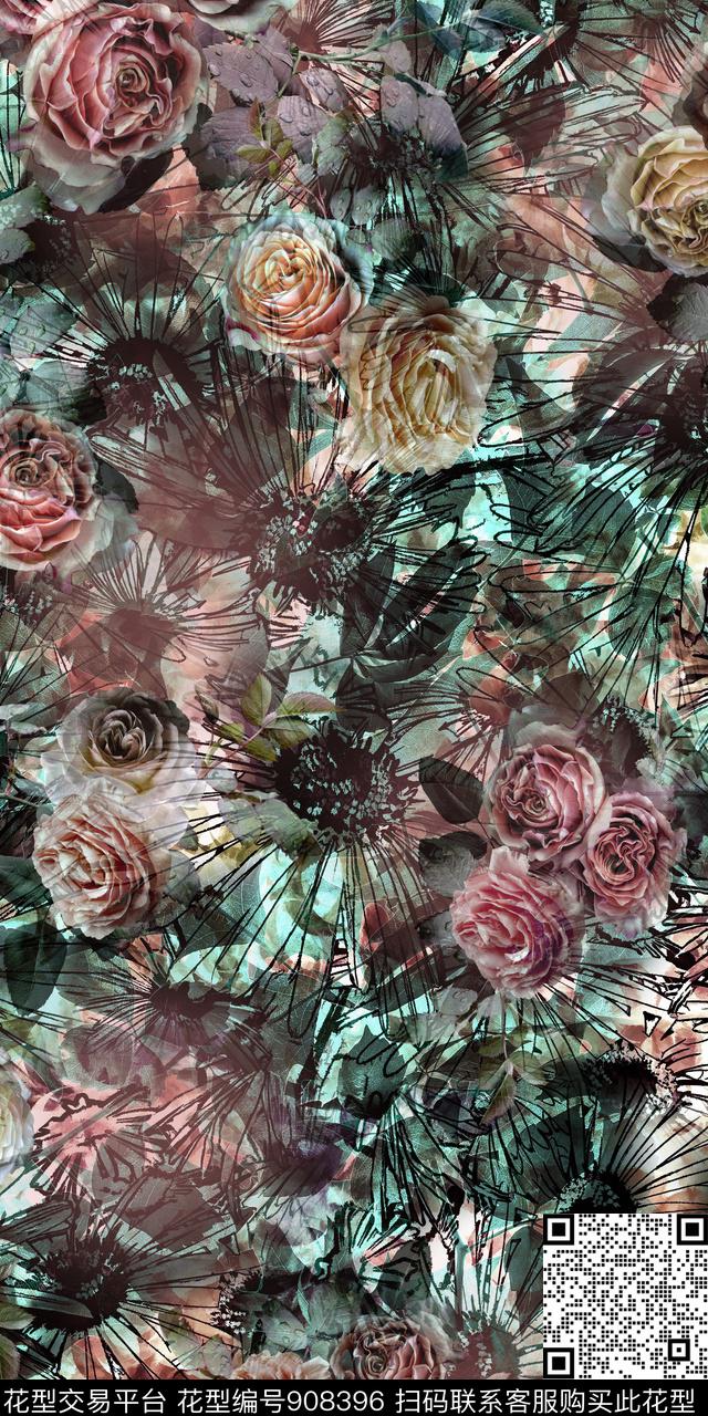 070802.jpg - 908396 - 花卉 3D立体 玫瑰花 - 数码印花花型 － 女装花型设计 － 瓦栏