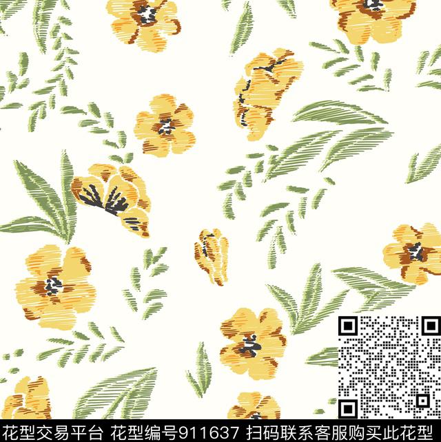 MY1702011-A.jpg - 911637 - 简约 花卉 绿植树叶 - 传统印花花型 － 女装花型设计 － 瓦栏