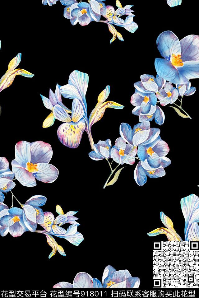 2.jpg - 918011 - 水彩花卉 女装 黑底花卉 - 数码印花花型 － 女装花型设计 － 瓦栏
