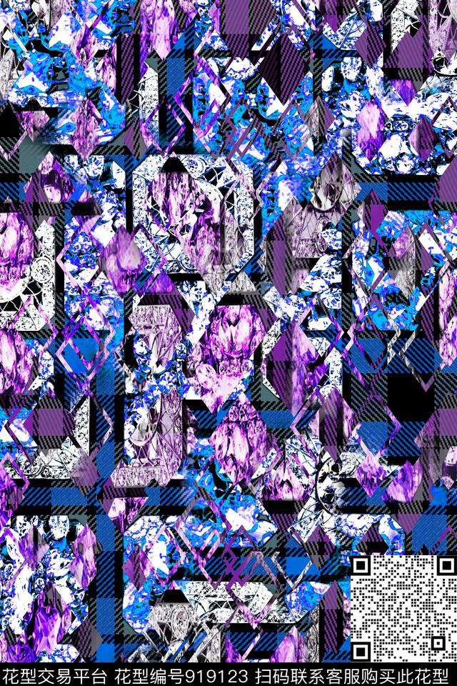 格纹解构.jpg - 919123 - 几何解构 条纹 错乱几何 - 数码印花花型 － 女装花型设计 － 瓦栏