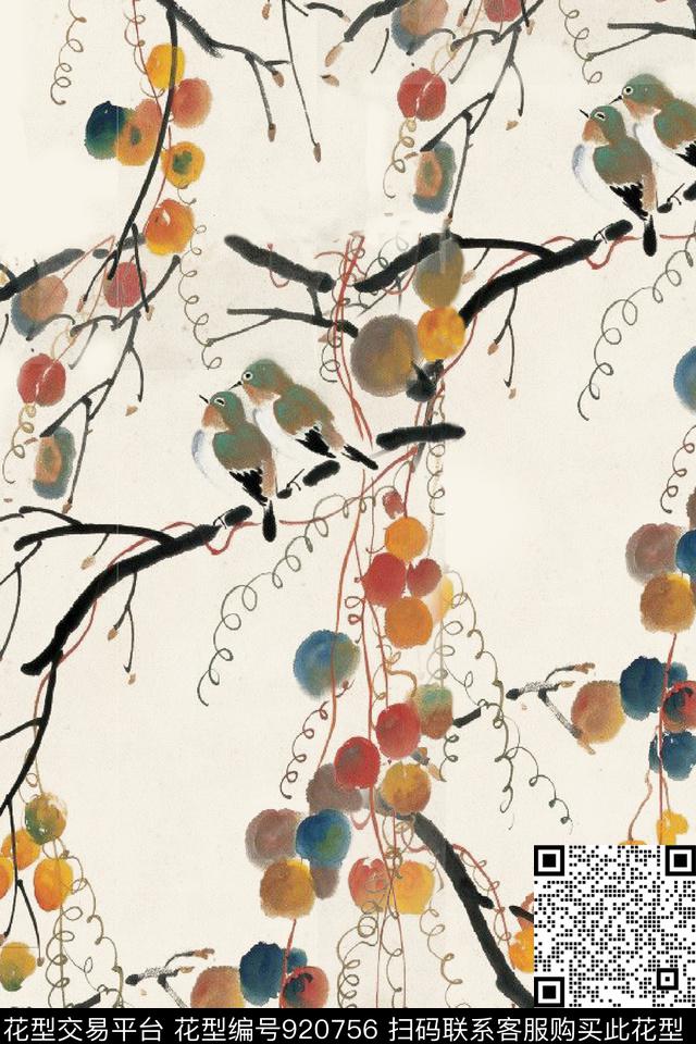 2017 8  22.jpg - 920756 - 国画 花鸟 中国 - 数码印花花型 － 女装花型设计 － 瓦栏