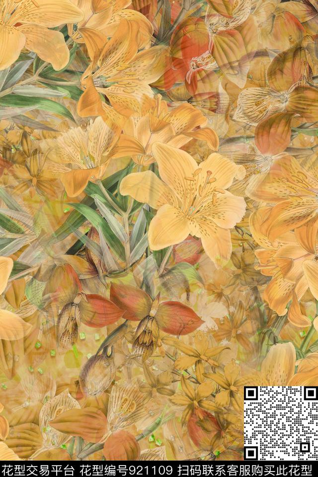 20170822 japen floral2.jpg - 921109 - 大花 彩底花卉 中老年 - 数码印花花型 － 女装花型设计 － 瓦栏
