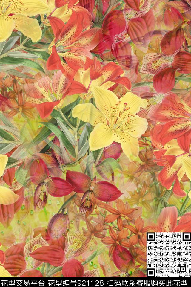 20170822 japen floral2.jpg - 921128 - 大花 彩底花卉 中老年 - 数码印花花型 － 女装花型设计 － 瓦栏