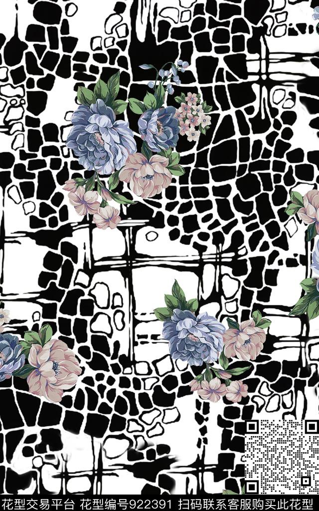 抽象几合花卉.jpg - 922391 - 手绘花卉 几何 抽象 - 数码印花花型 － 男装花型设计 － 瓦栏