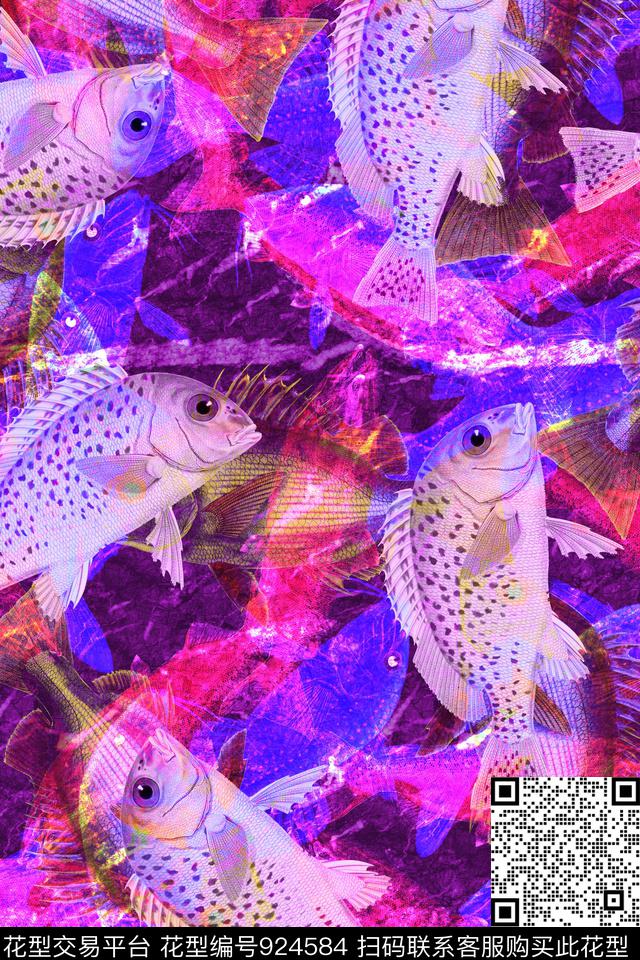 20170828 fish.jpg - 924584 - 大花 中老年 鱼 - 数码印花花型 － 女装花型设计 － 瓦栏