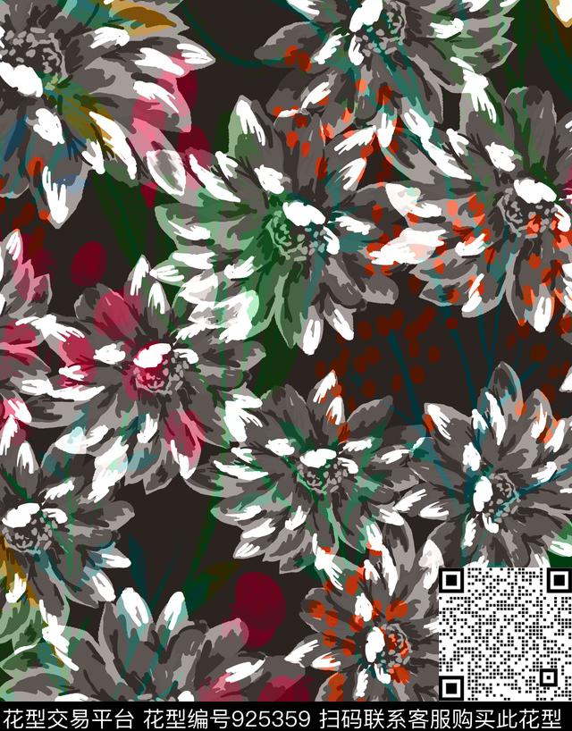 2017282.jpg - 925359 - 数码花型 抽象花卉 几何 - 数码印花花型 － 女装花型设计 － 瓦栏