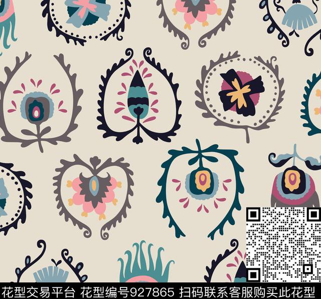 0901-1.jpg - 927865 - 民族风 传统花型 变形花卉 - 传统印花花型 － 床品花型设计 － 瓦栏