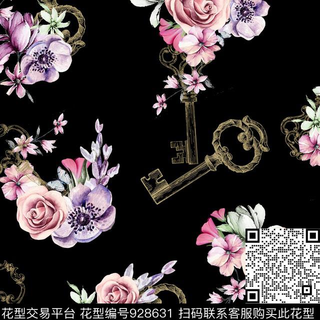 AC170902-4.jpg - 928631 - 花卉 趣味 钥匙 - 数码印花花型 － 女装花型设计 － 瓦栏