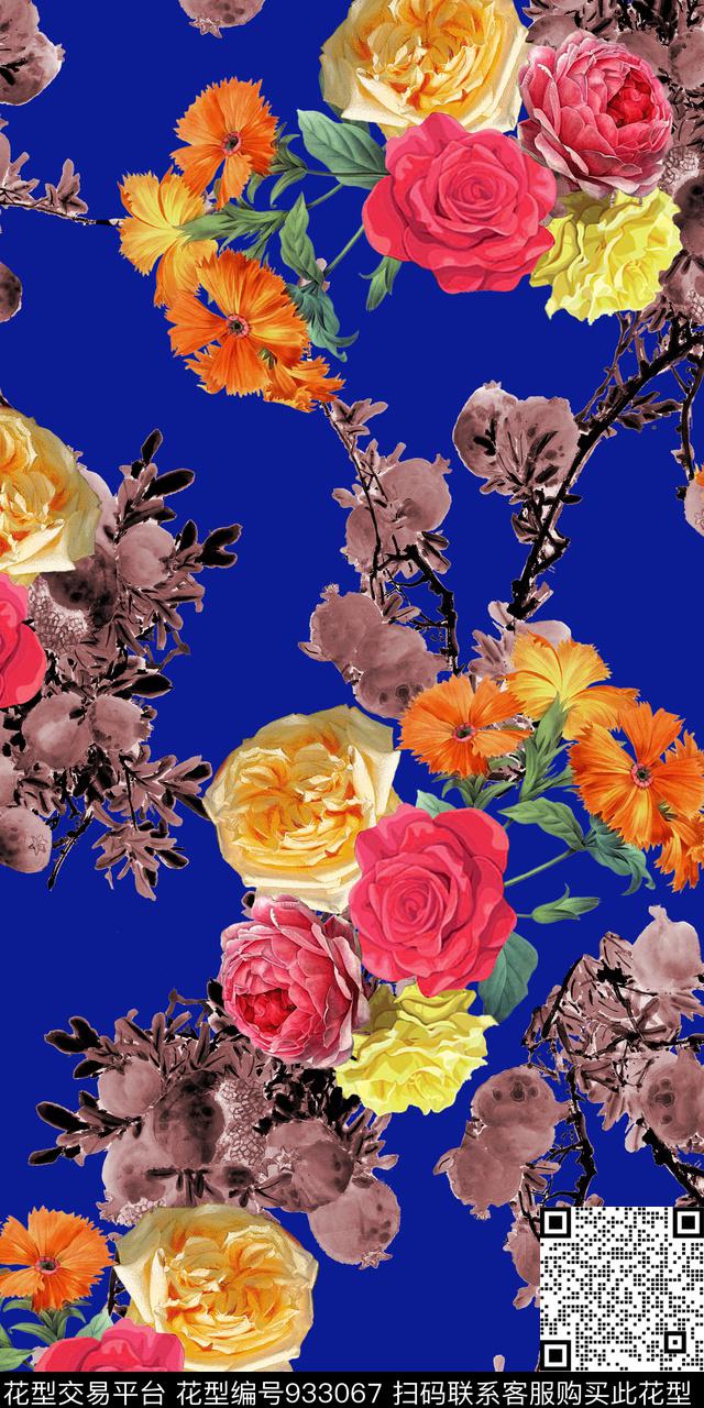 Y170619-4.jpg - 933067 - 花卉 树枝 中老年 - 传统印花花型 － 女装花型设计 － 瓦栏