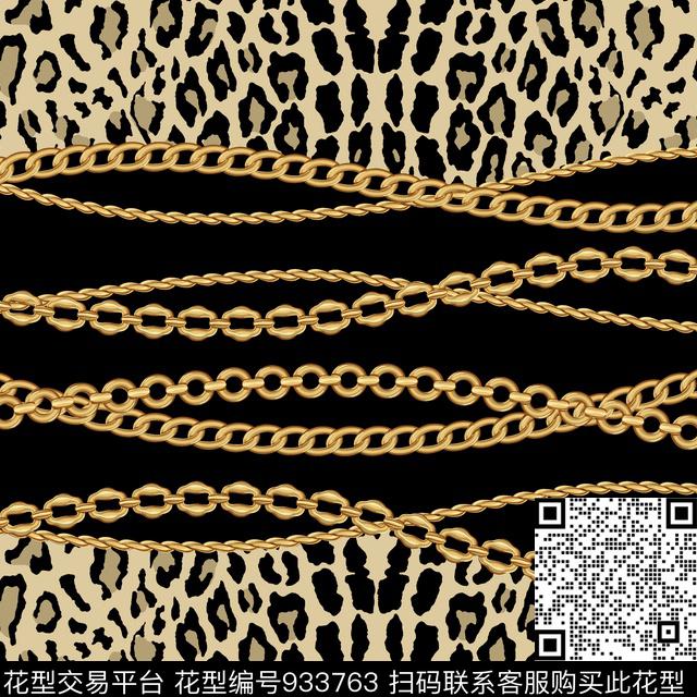 gallery_of_leopard_sham-v1.jpg - 933763 - 链条 动物纹 黑底花卉 - 传统印花花型 － 女装花型设计 － 瓦栏